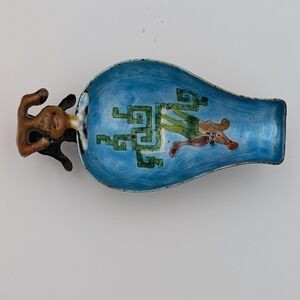 Antique Chinese Enamel on Copper Archaic Ritual Bronze Form Yi Scoop